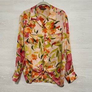 Tommy Bahama 100% Silk Button Down Floral Top Size XL